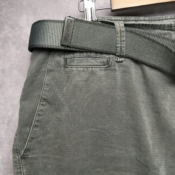 Calvin Klein Men Shorts 34 Belted Gray Flat Front Pockets Ripstop Cotton CK Logo - Picture 11 of 11